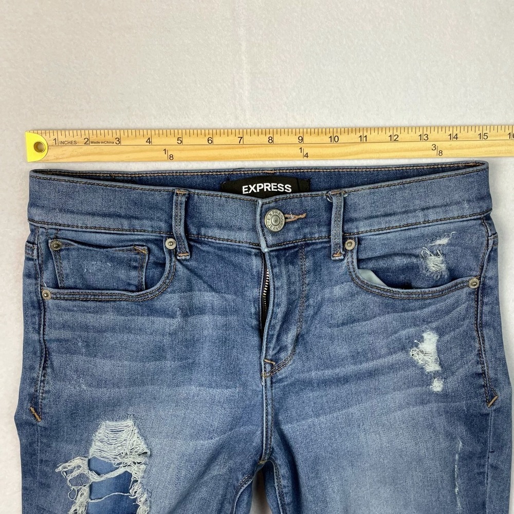 Express Performance Cropped Skinny Jeans Womens Sz 6 Mid Rise Distressed Stretch - Picture 10 of 11